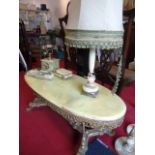 Brass and onyx oval coffee table with matching lamp