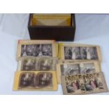 Wooden box of Victorian stereoscopic views approx. 60
