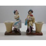 Pair of continental porcelain figural posy holders approx. 5.5" tall