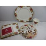 Royal Albert Old Country Roses - 15 dinner plates, coasters, place mats and a pair of candlesticks