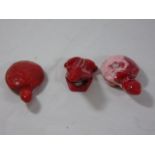 3 Coral red carved animal figures