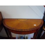 Inlaid yew wood half moon hall table