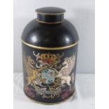 Vintage style tea tin decorated with a coat of arms