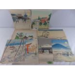 9 Japanese water colours all signed