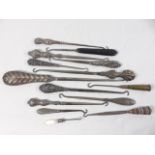 Collection of assorted button hooks to include silver examples