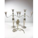 Pair of plated candelabra approx. 11.5" together with a plated bud vase