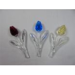 3 Swarovski roses blue, yellow and red only 1 boxed