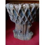 Pair of antique stone ware planters each with a log effect base approx. 19" dia x overall height