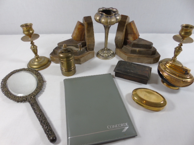 Interesting items to include brass ware, concord passport holder etc