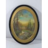 Oval framed landscape oil on board