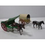 4 Vintage lead horse and cart figures