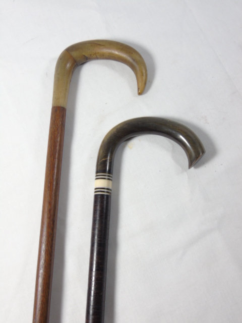 2 Horn handled walking sticks