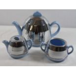 3 Piece retro tea set with chrome plated covers