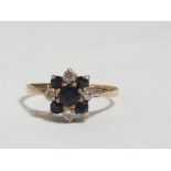 9ct Gold blue and white stone set cluster ring