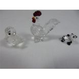 3 Swarovski miniature animals - duck, panda and cockerel all complete with boxes