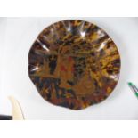 Tortoise shell bowl with an oriental lacquer work scene to the center approx. 10" dia