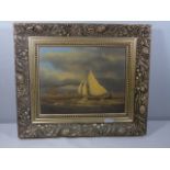 Gilt framed oil on board of a ship at sea signed Ginkel