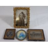 2 Vintage framed photographs miniature still life and a framed photo of an Indian chief