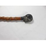 Cat metal skull topped walking cane approx. 37.5"