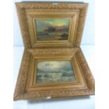 2 Gilt framed water colours sea scape and land scape