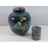 Cloisonné ginger jar and a small pot and cover