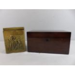 Antique mahogany tea caddy together with a brass bound tea caddy