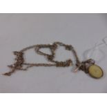 Yellow metal photo pendant, cross and long guard chain