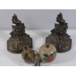 2 Cast metal wall brackets and 2 oriental pots