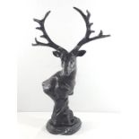 Cast bronze stag head approx 18" tall on marble plinth