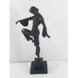 Cast bronze figure of a dancing lady on marble plinth, approx 16'' tall