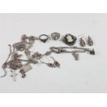 Assorted silver jewellery to include necklaces, earrings and charms