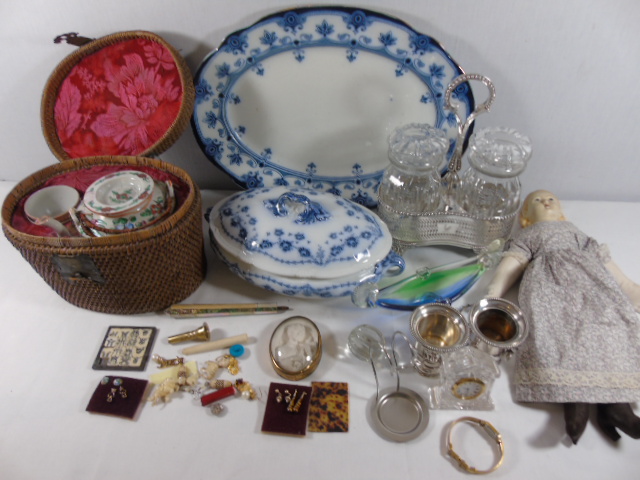 Interesting items including plated ware, doll etc