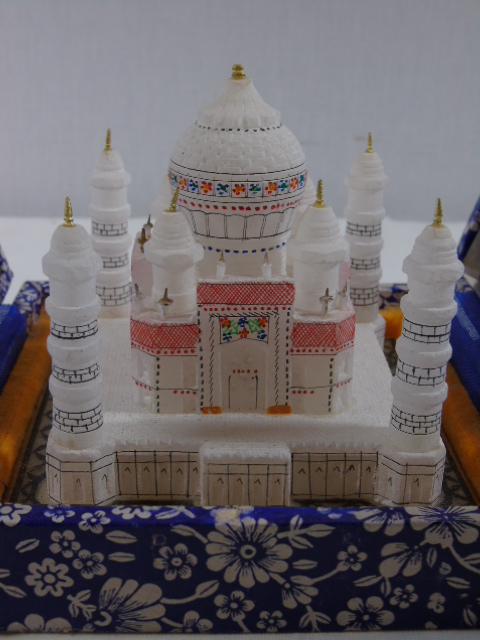 Carved marble model of the Taj Mahal in presentation gift box