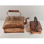 2 Square copper kettles, large approx 11''x 11'' and small 9'' x 6''