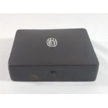 Vintage Tortoise shell box with hinged lid and silvery metal monogram to lid