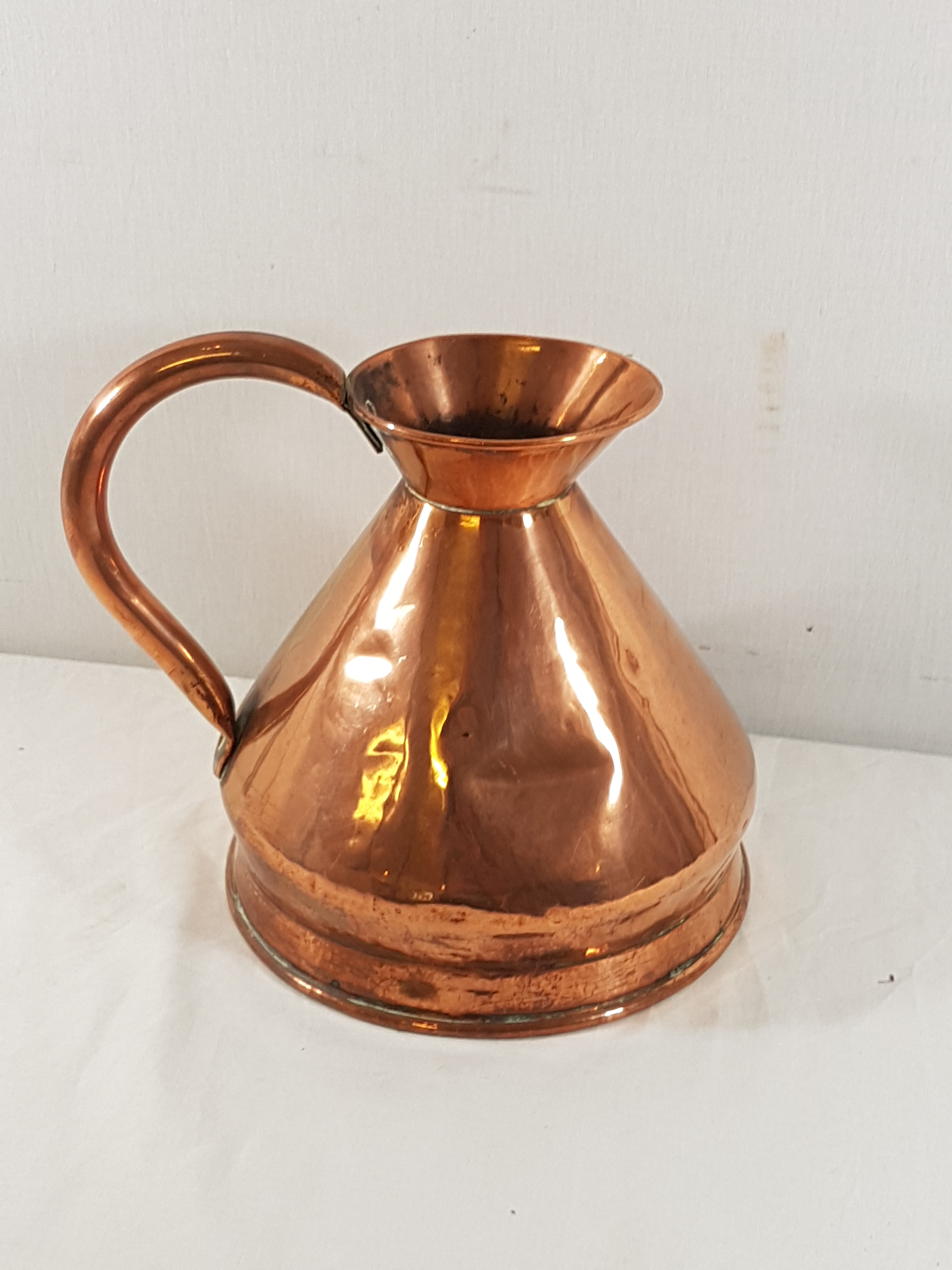 6 Various copper jugs, largest is 12'' tall and including a pair of art nouveau inspired examples - Image 2 of 2