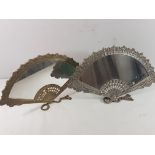 Pair of plated frame fan shaped mirrors