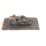 Cast bronze, cold painted nude lady sleeping with removable blanket, in Bergman style