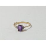 9ct Gold square amethyst and dimaond ring