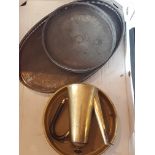 Silver plated gallery trays and a 2 items of brass ware