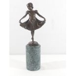 Cast bronze dancing girl on marble base, approx 13'' tall