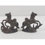 Pair of small cast bronze marley horse figures, approx 4'' tall