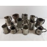 Collection of 14 antique pewter tankards