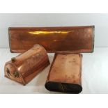 3 Copper warmers, largest 28'' long, medium 13.5 long and smallest with dome top 11'' long and 6''
