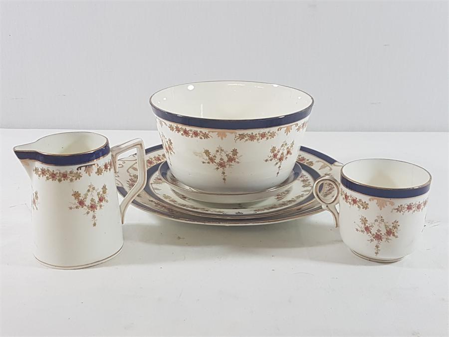 Vintage part tea set - Blue rim & floral decoration