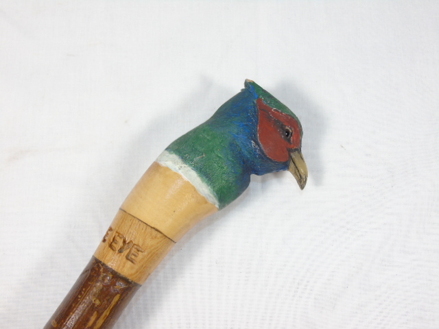 "Old One Eye" engraved parrot topped walking stick approx. 48"