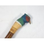 "Old One Eye" engraved parrot topped walking stick approx. 48"