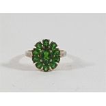 9ct Russian diopside ring with diamonds set to the sholders