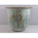 Large oriental planter decorated with oriental dancers approx. 12" high x 14.5" dia.