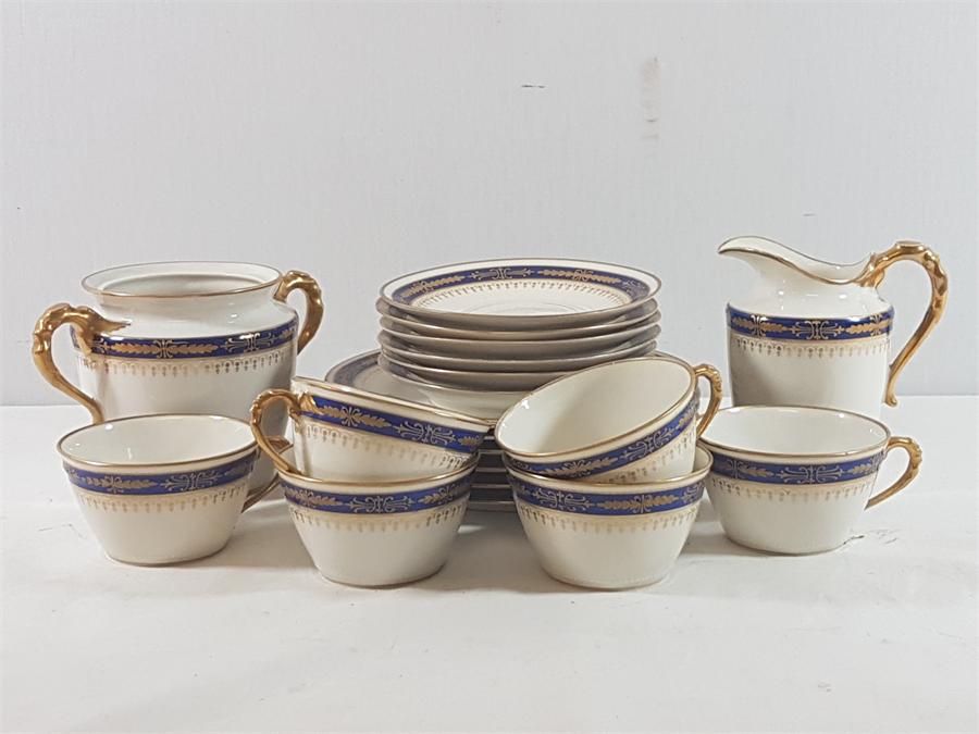 Vintage part tea set - Blue rim & floral decoration - Image 2 of 2